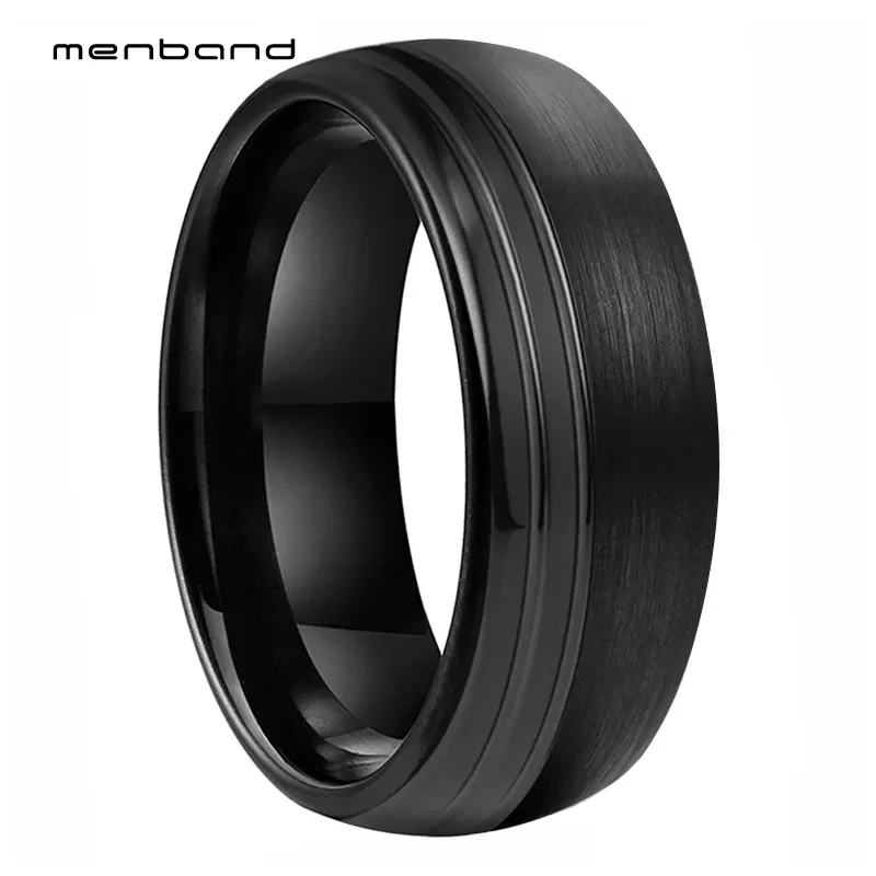 

Black Tungsten Ring Wedding Ring For Men And Women Domed Grooved Polished And Brushed 8MM Comfort Fit