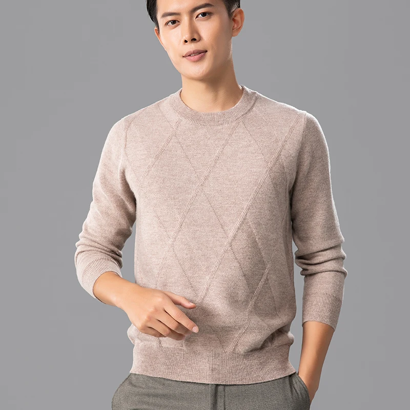 

Men's New 100%Pure Wool/Cashmere Sweater O-Neck Casual Warm Plus Size Tops Autumn Winter Youth Loose Thick Knit Wild Pullovers