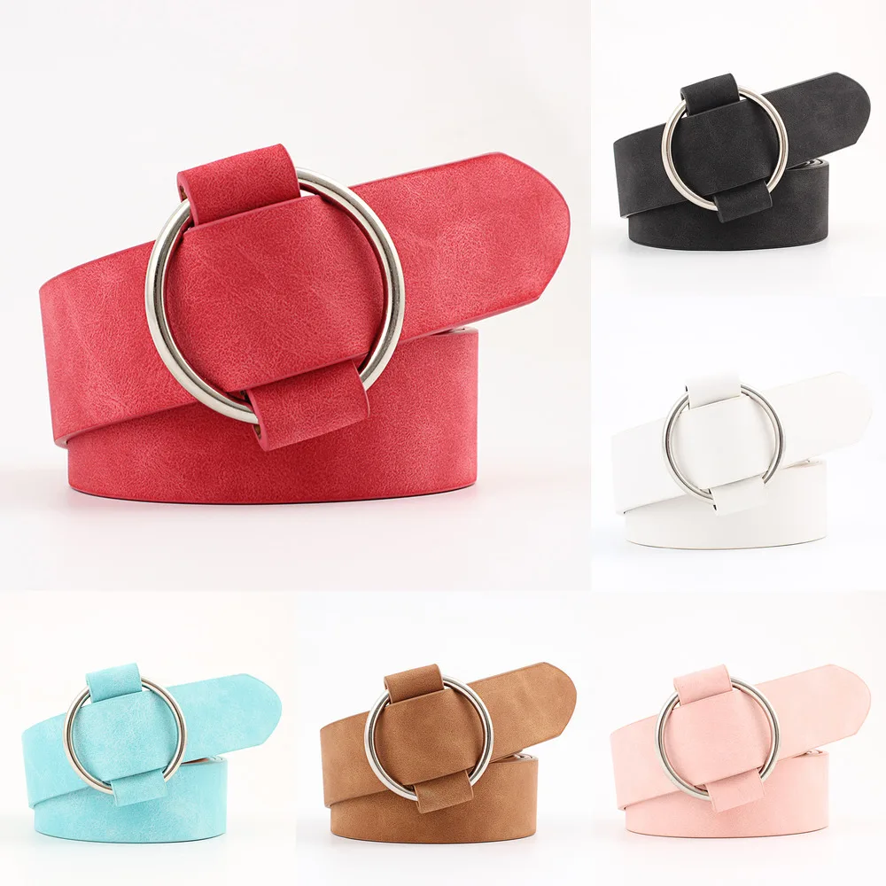 

Ремень женский из искусственной кожи, модный пояс без иглы с круглой пряжкой, для платьев, черный, белый, 2020