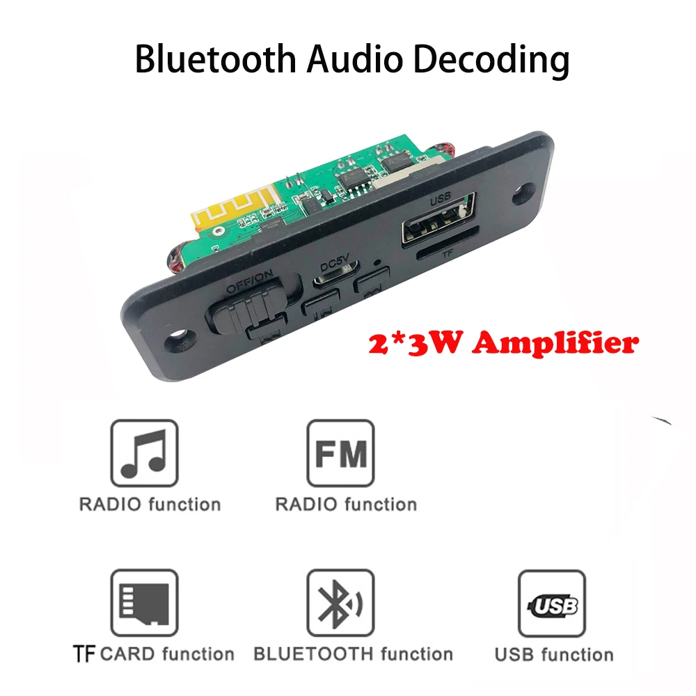 2*3W Amplifier Bluetooth 5.0 Car MP3 Player Decoder Board 5V Wireless FM Radio Module TF USB Handsfree Call | Электроника