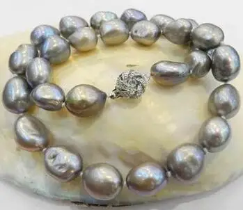 

LARGE GRAY REAL BAROQUE CULTURED PEARL NECKLACE 18KGP CRYSTAL AA Natural Pearl Jewelr