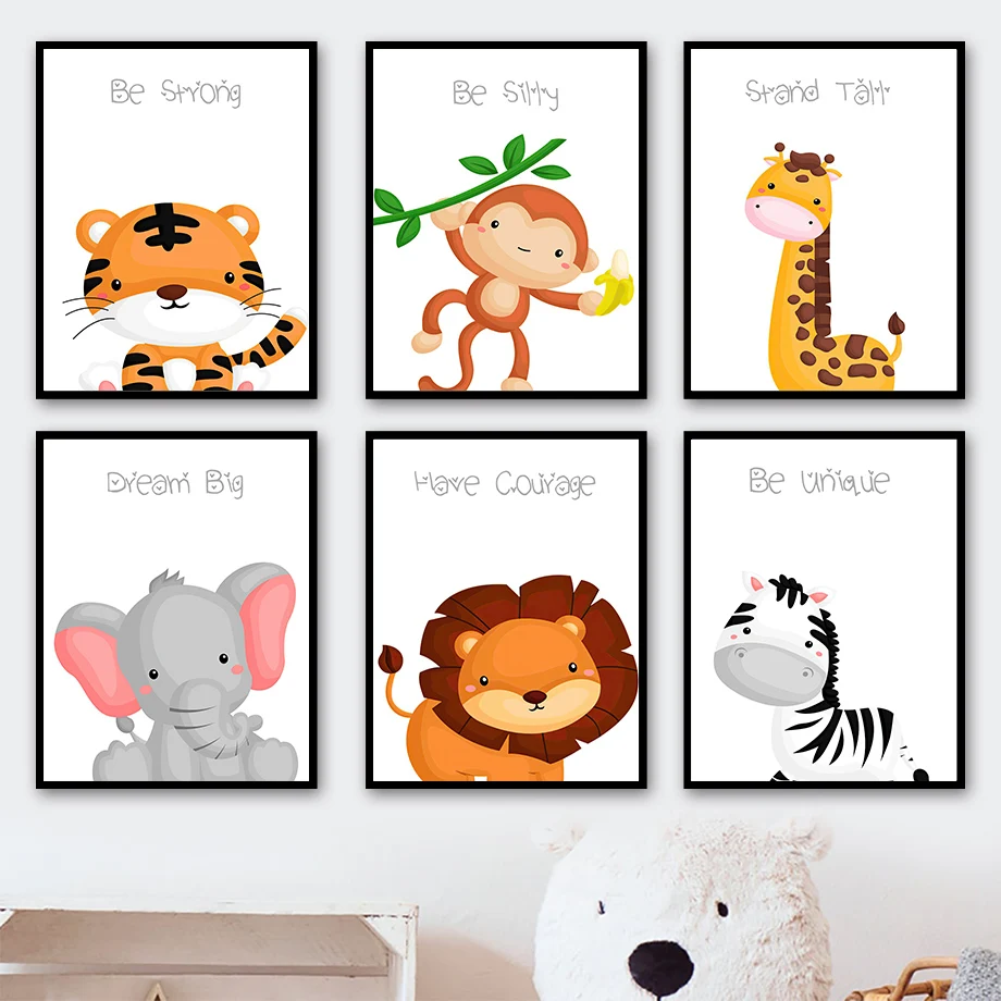 

Nordic Posters And Prints Elephant Giraffe Lion Tiger Zebra Monkey Wall Art Canvas Painting Animal Wall Pictures Kids Room Decor