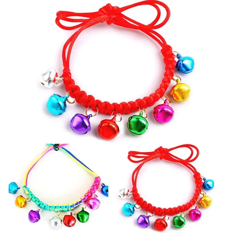 

Colorful Cat Collar Fashionable Creative Braid Drawstring Woven Shaped Small Cats Collars With Bells Kittens Puppy Cats Supplies
