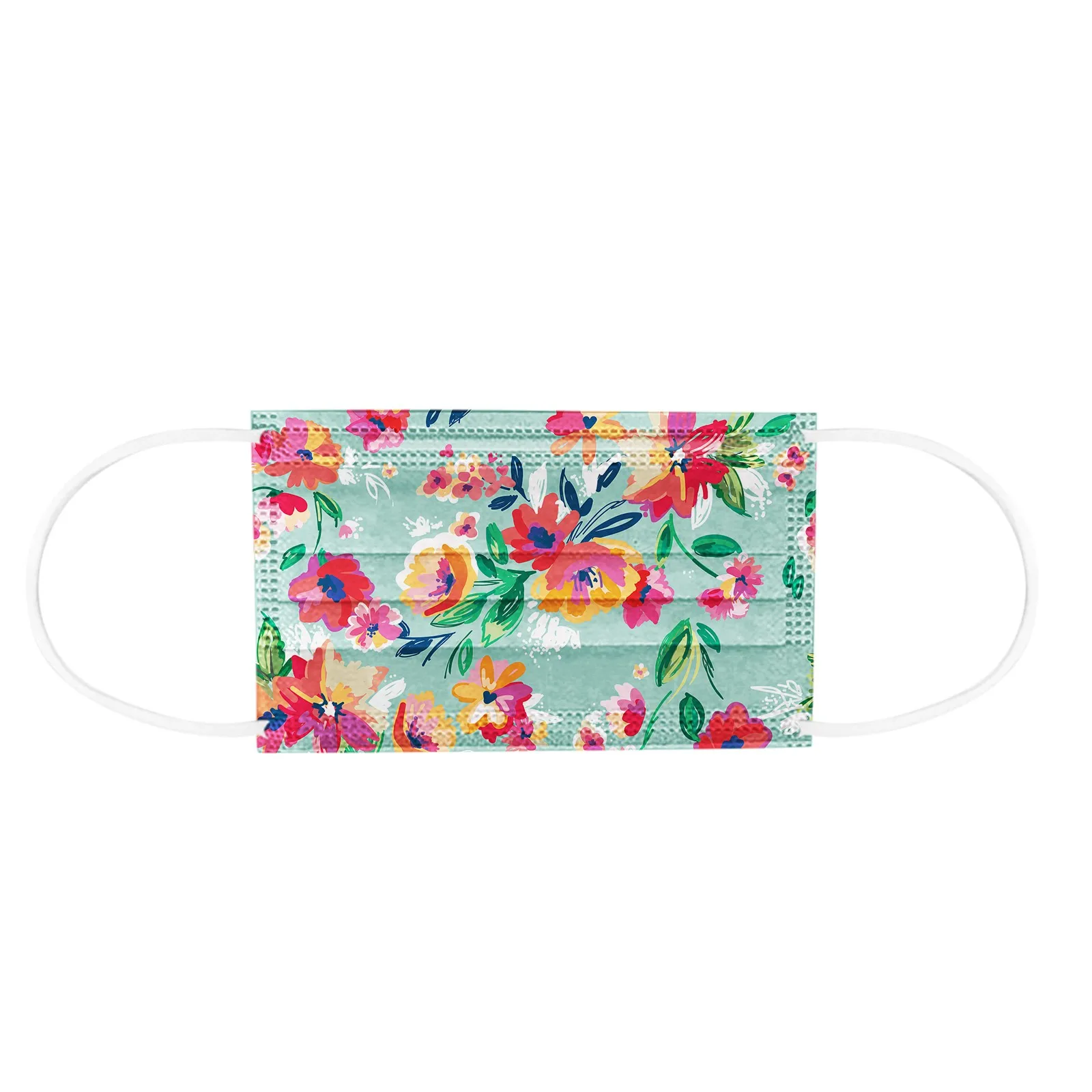 

50PC Flower Printing Adult Mask Disposable 3 Layer Non-woven Fabric Earring Face Mask Breathable Windproof Mouth Cover Masque