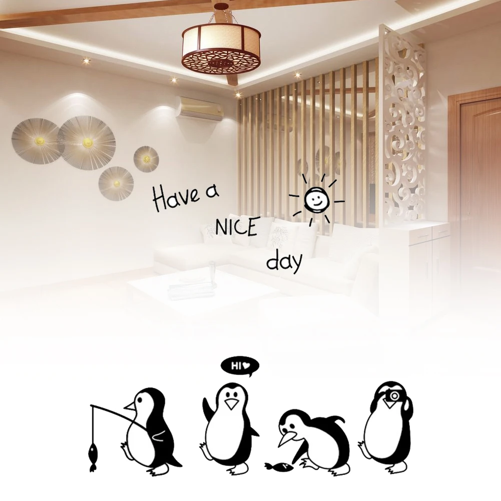 Настенная Наклейка на холодильник дверь мультфильм гостиная милые пингвины