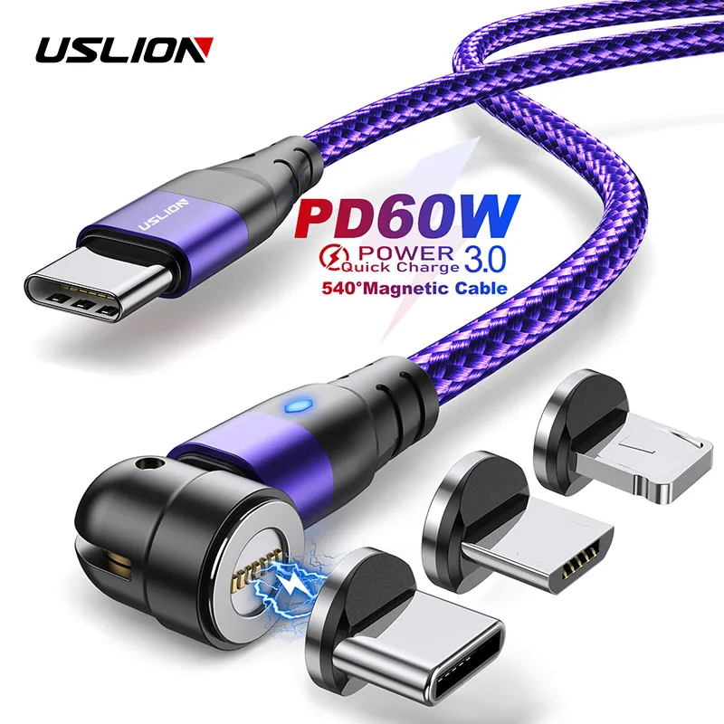 USLION-Cable de datos magnético para móvil, Cable de carga rápida USB tipo...