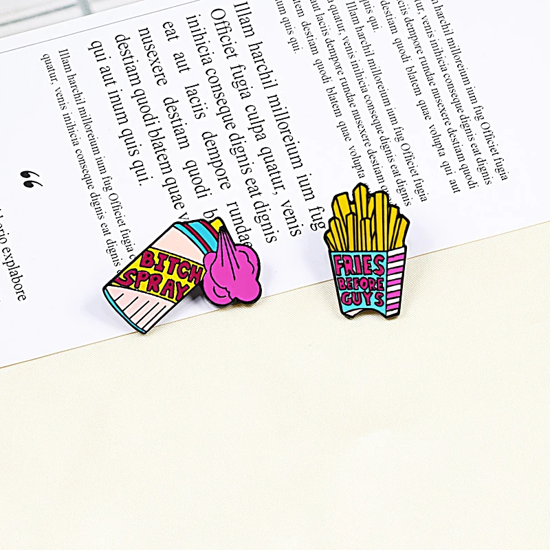 Креативные эмалированные заколки брошь в форме картошки фри с голубым