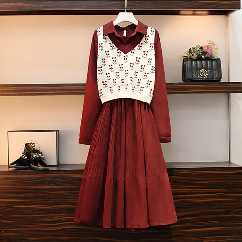 Женское платье-трапеция с жилетом и пуговицами однотонное элегантное вечернее