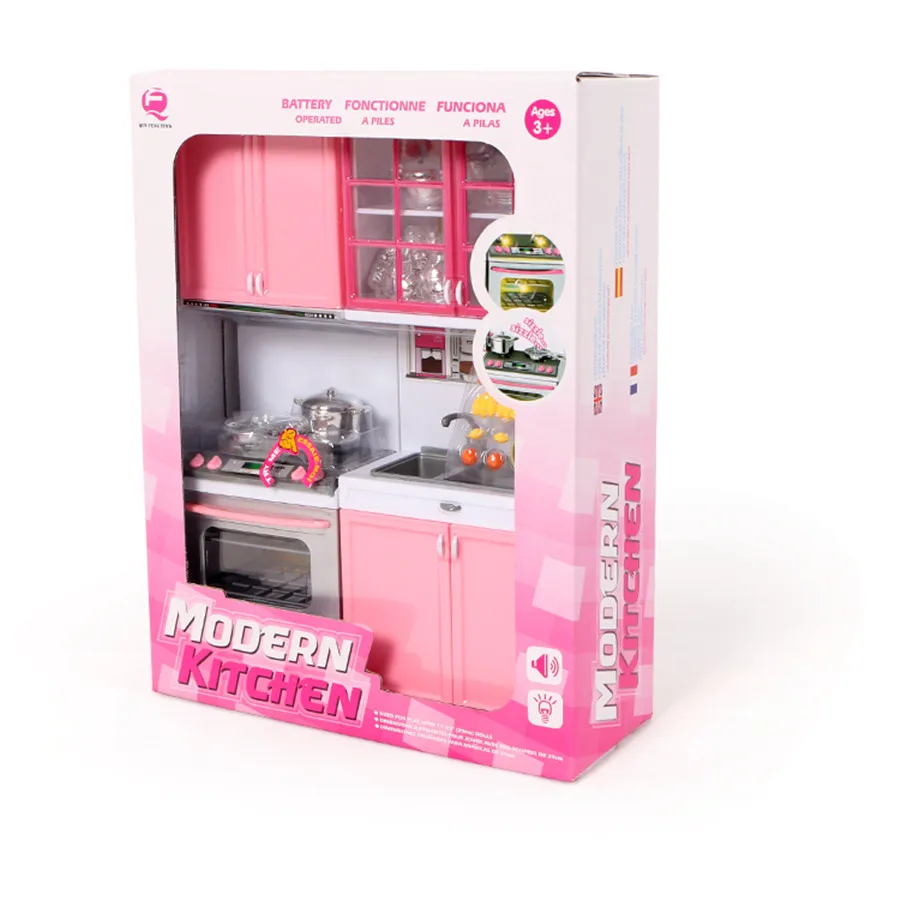 pink Игрушечная кухня ролевые игры современная кухонная игрушка с голосовым светом имитирует шеф-повара Моделирование Кухонные инструменты для детей забавная игра - Цвет: pink