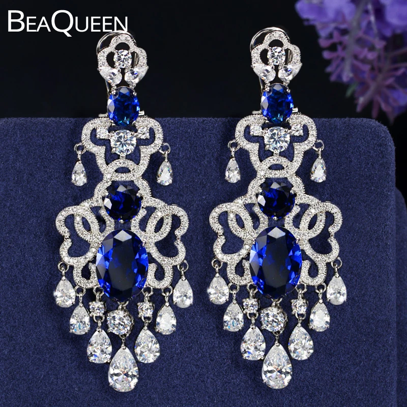 BeaQueen Королевский Европейский дизайн синий фианит и белый кристалл кисточка