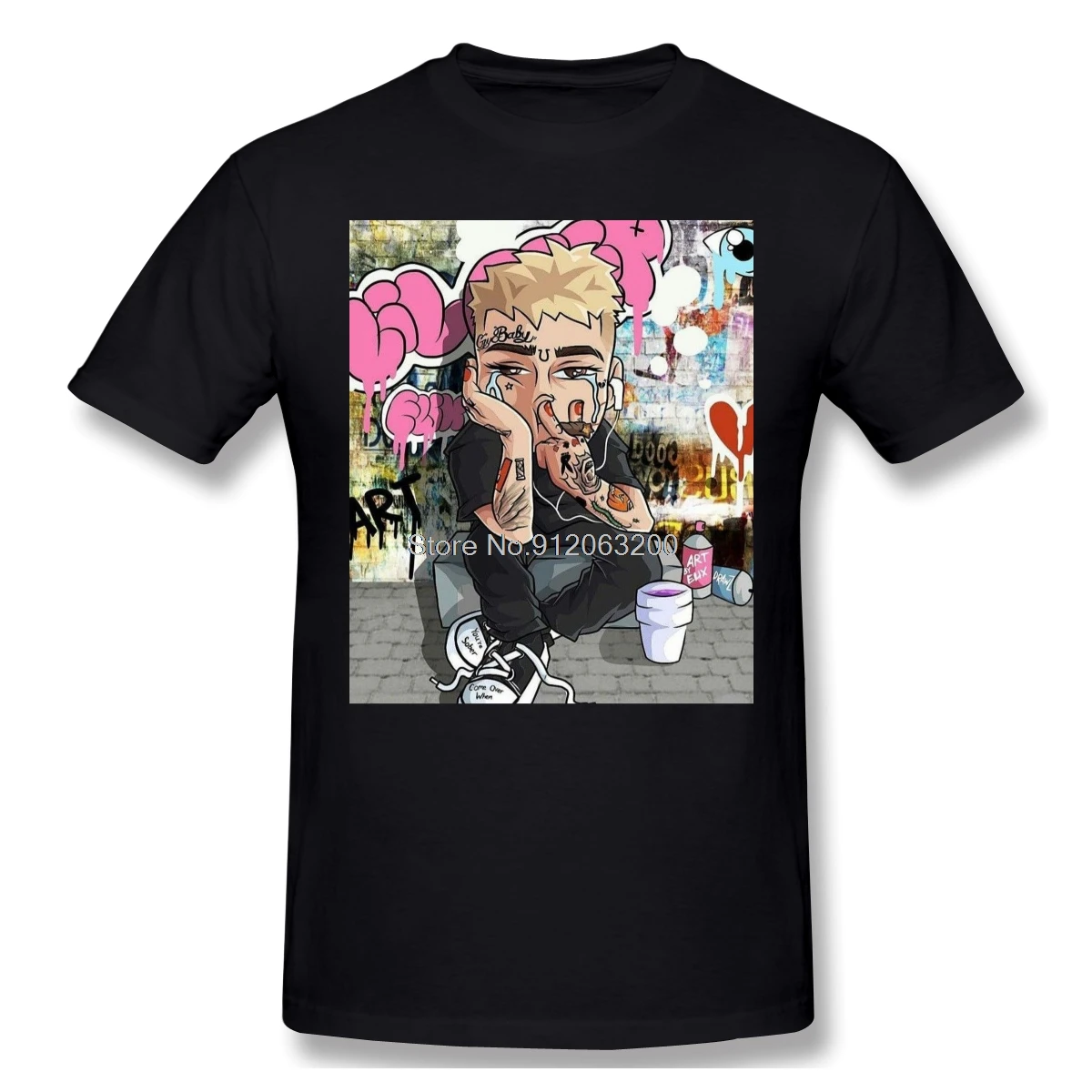 

Футболка мужская с мультяшным принтом, Lil Peep Hellboy, хлопковая рубашка в стиле Харадзюку, уличная одежда, черный цвет
