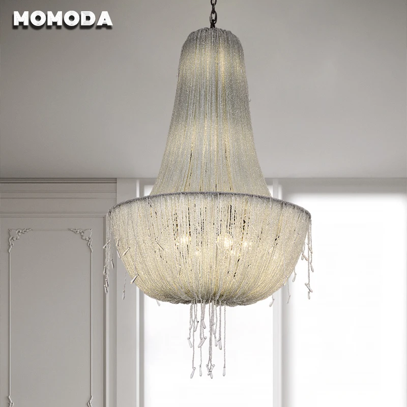 

Modern Italian Tassel Design Chandeliers LED Hanging Lamps for Living Dining Room Loft Villa Crystal Silver Iron Indoor Lights