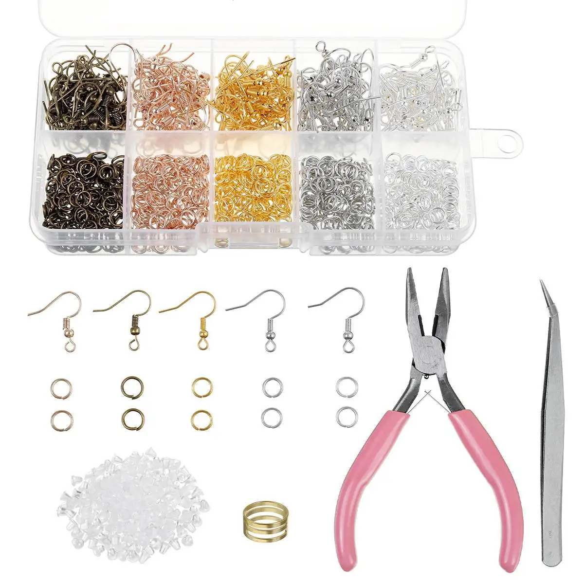 

Jewelry Accessories Kit 200Pcs Metal Parts Rings Plier Tweezer Set for Jewelry Making DIY Beading Bracelet Necklace Earring Hook
