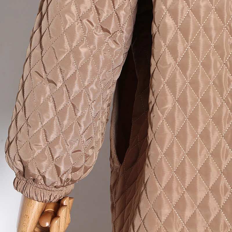 TWOTWINSTYLE Argyle хлопковое пальто для женщин, воротник с лацканами, фонарь, длинный рукав, Свободная Женская парка, одежда, Зимняя мода, новинка