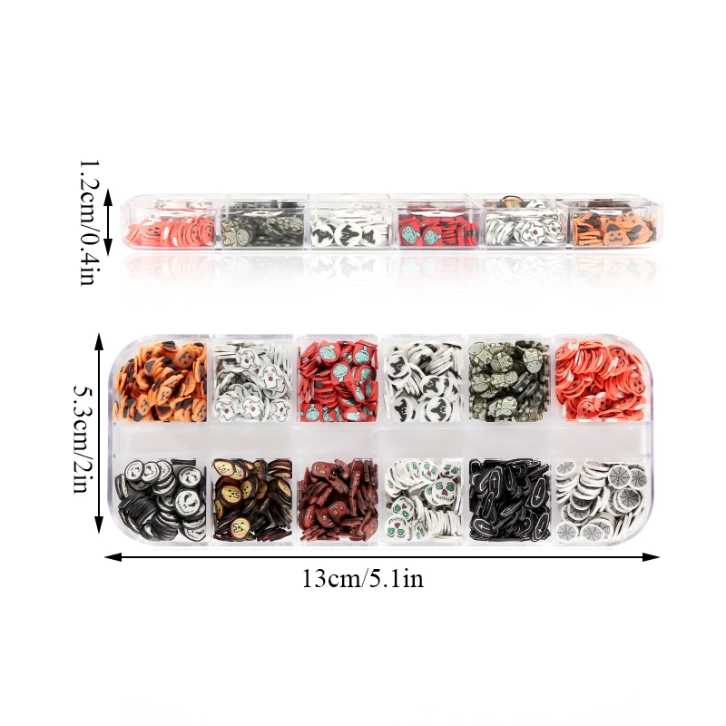

12 Grids Halloween Nail Stickers Pumpkin Ghost Nail Decoration 3D Flakes Manicure Polymer Clay Sequins Nail Art Accessories