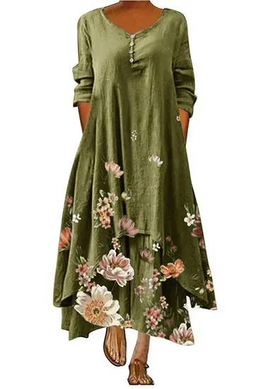 Платье женское льняное в винтажном стиле пляжный длинный сарафан с длинным