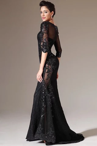 

Elegant Half Sleeves Mother Of The Bride Dress Mermaid O-Neck Beading Lace Beaded Groom Mother Evening Dinner Dress For Wedding