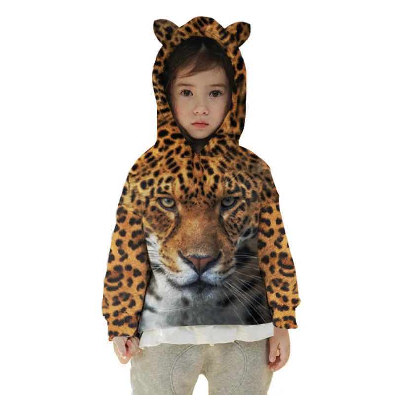 

leopard 3d printed Hoodies Children coat boy for girl Pullover Cartoon Sweatshirt Tracksuit funny animal ear Hooded kids