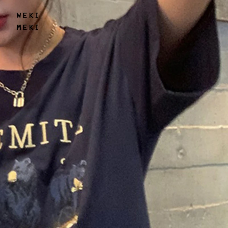 

WEKIMEKI Summer Cotton Woman Tshirt Tops Women Cartoon Embroidery Loose Short-sleeved T-shirt Teen Streetwear 2221#