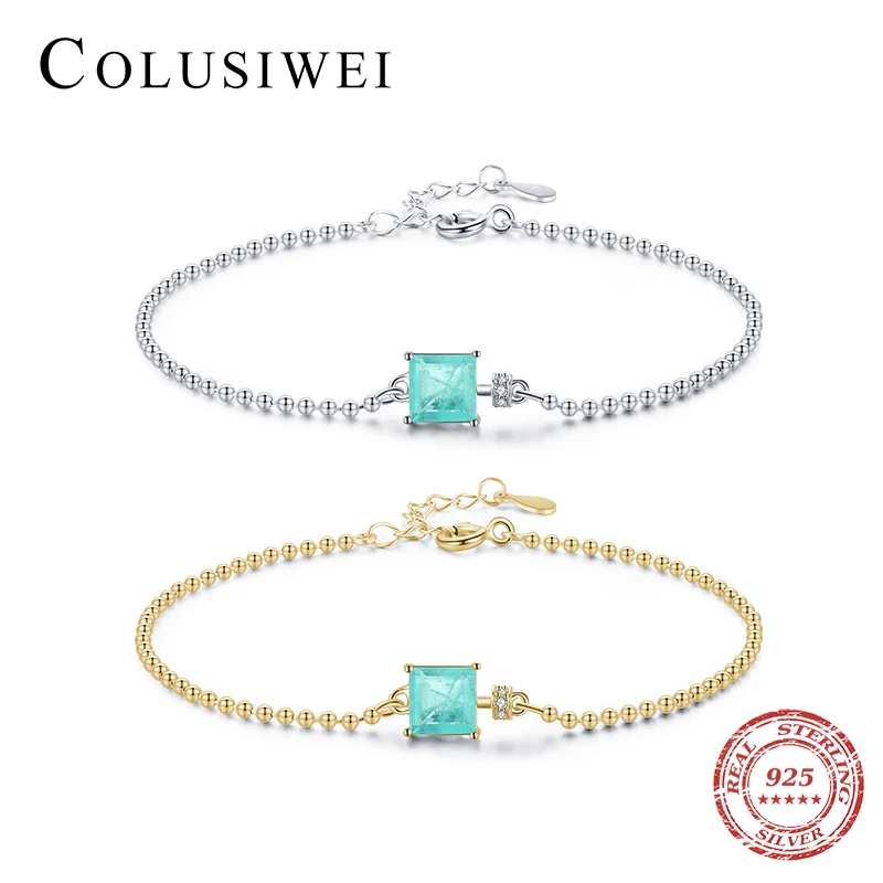 

Colusiwei 2 Style Wedding Bracelet Authentic 925 Sterling Silver Emerald Cutt Square Paraiba Tourmaline Bangle for Women Jewelry