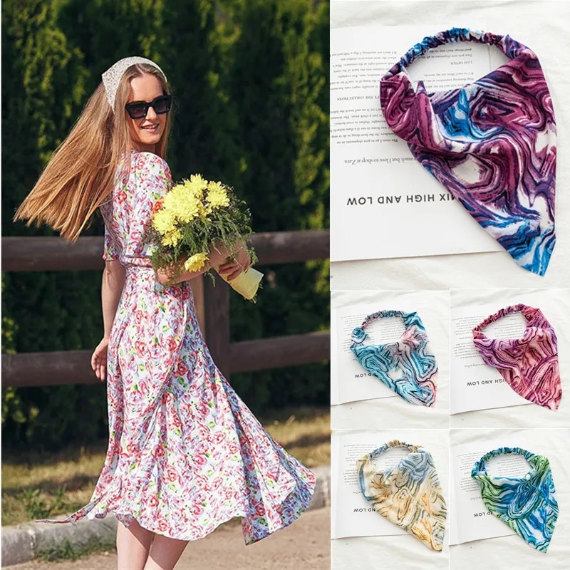 

2021 Print Triangle Bandanas Headband Elastic Hair Bands Women Flower Printed Hairband Turban Headbands for Girls Headwear
