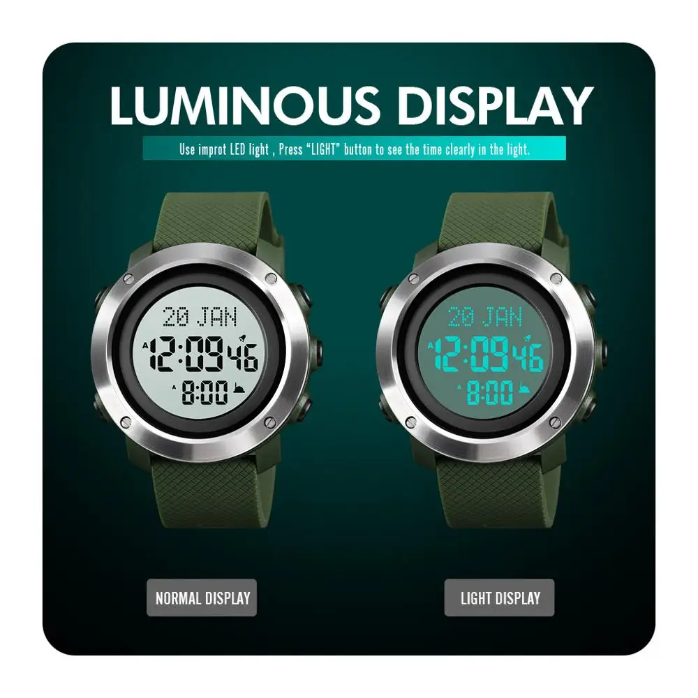 SKMEI Япония Цифровые часы для мужчин с заводом при ходьбе мусульманские Азан