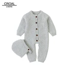 CROAL cheryвязаный детский комбинезон; комбинезон с длинными рукавами; комплекты одежды с шапочкой; осенняя одежда для новорожденных мальчиков и девочек