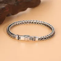 S925 Sterling Silver Hand-woven Bracelet Couple Retro Men and Women Braided Weave Hand Chain with Toggle Clasp Male Jewelry