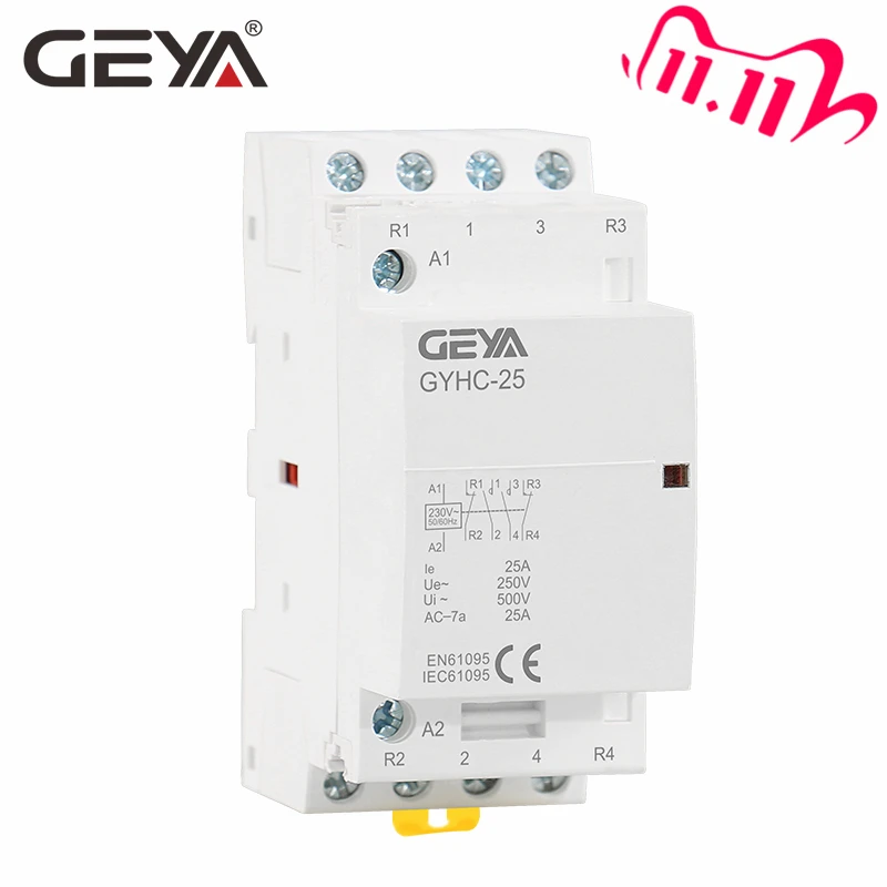 Контактор GEYA 4P 25A 4NO или 2NO2NC 220 В/230 В 50/60 Гц модульный бытовой контактор переменного