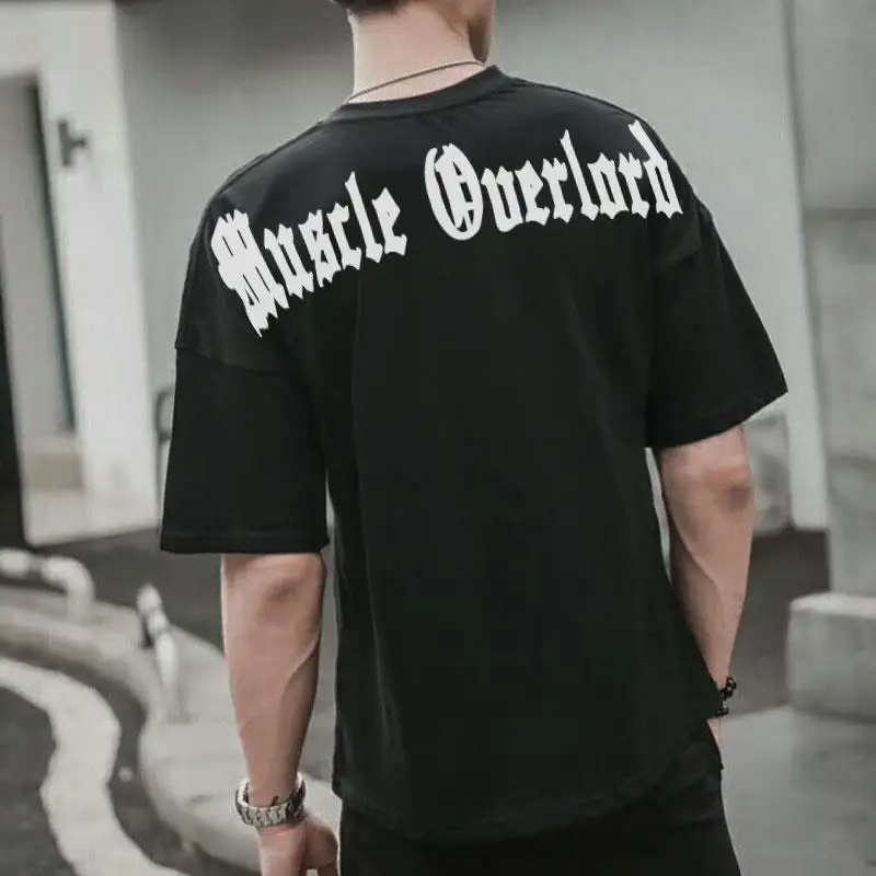 Мужская свободная футболка для спортзала фитнеса бодибилдинга тонкие рубашки с