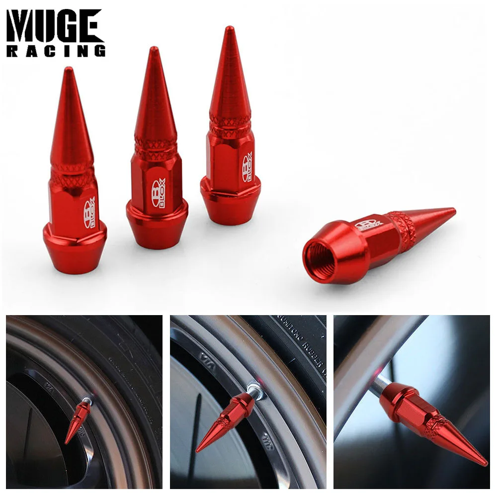 

4Pcs Universal Car Spike Tire Valves Motorcycle Auto Bike Spike Shape Dustproof Tire Wheel Stem Valve Caps with Logo RS-QRF017