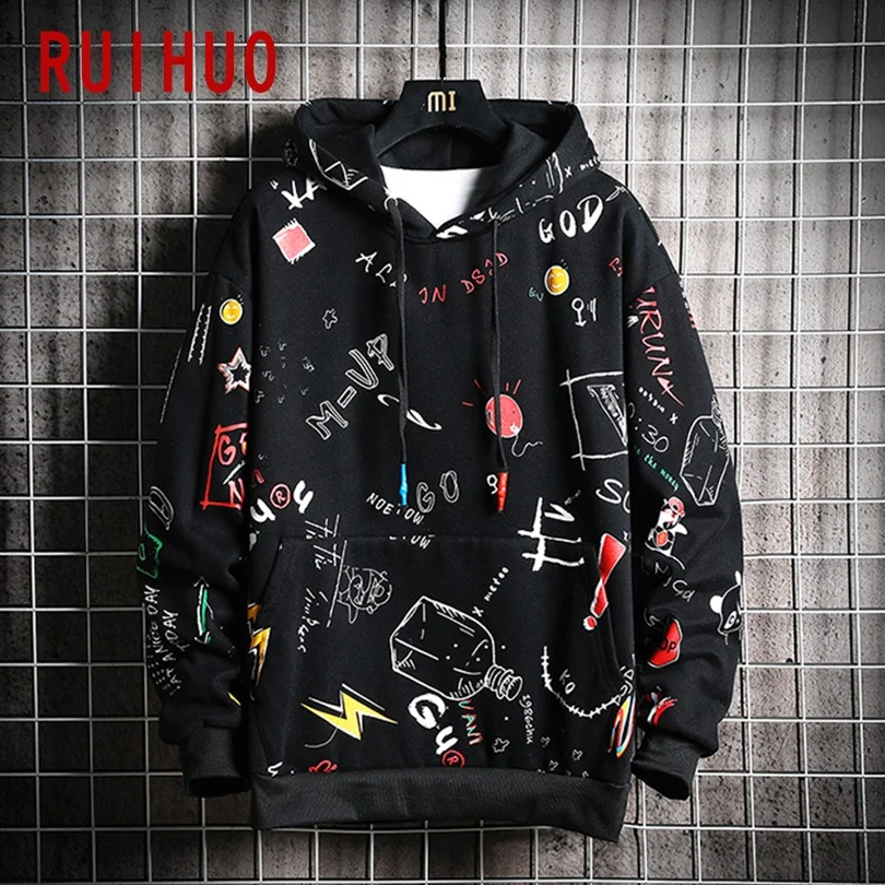 

RUIHUO Pullover Harajuku Hoodie Men Japanese Streetwear Sweatshirt Men Pullover Hoodies Men Japanese Clothes M-5XL 2021 Spring