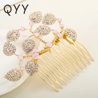 qyy metal alloy leaves hairpins rhinestone hair combs women hair jewelry accessories wedding hair clips
