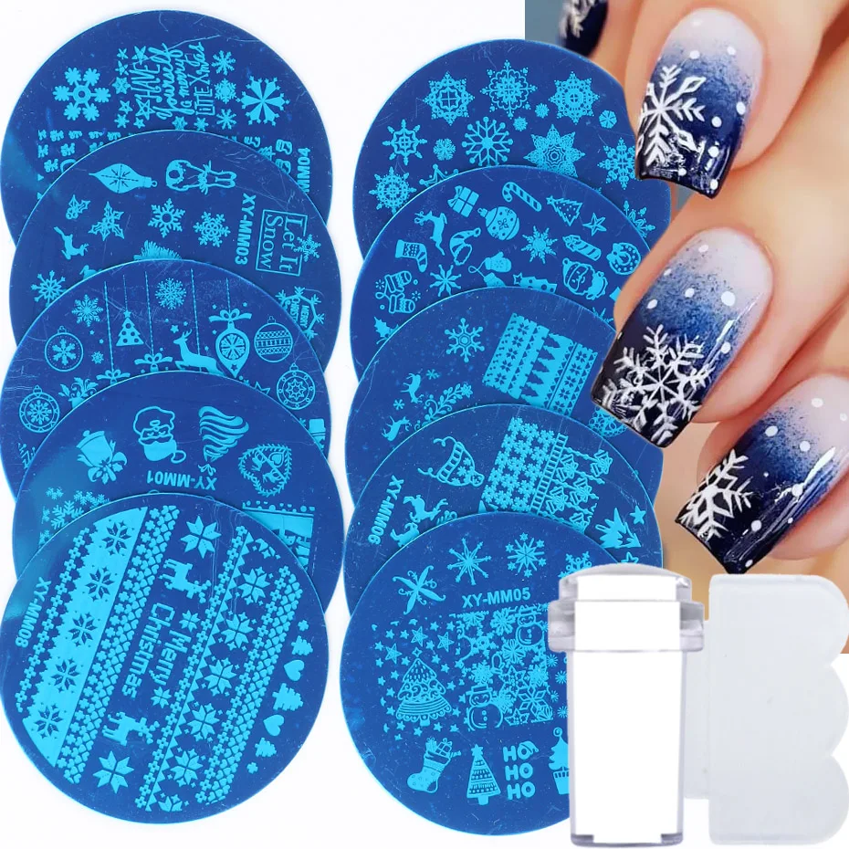 

Christmas Nail Art Stamp Plate Set Snowflakes Elk Santa Claus Gift Nail Molds Template Polish Print Stamper Scrapper SASTZM01-10