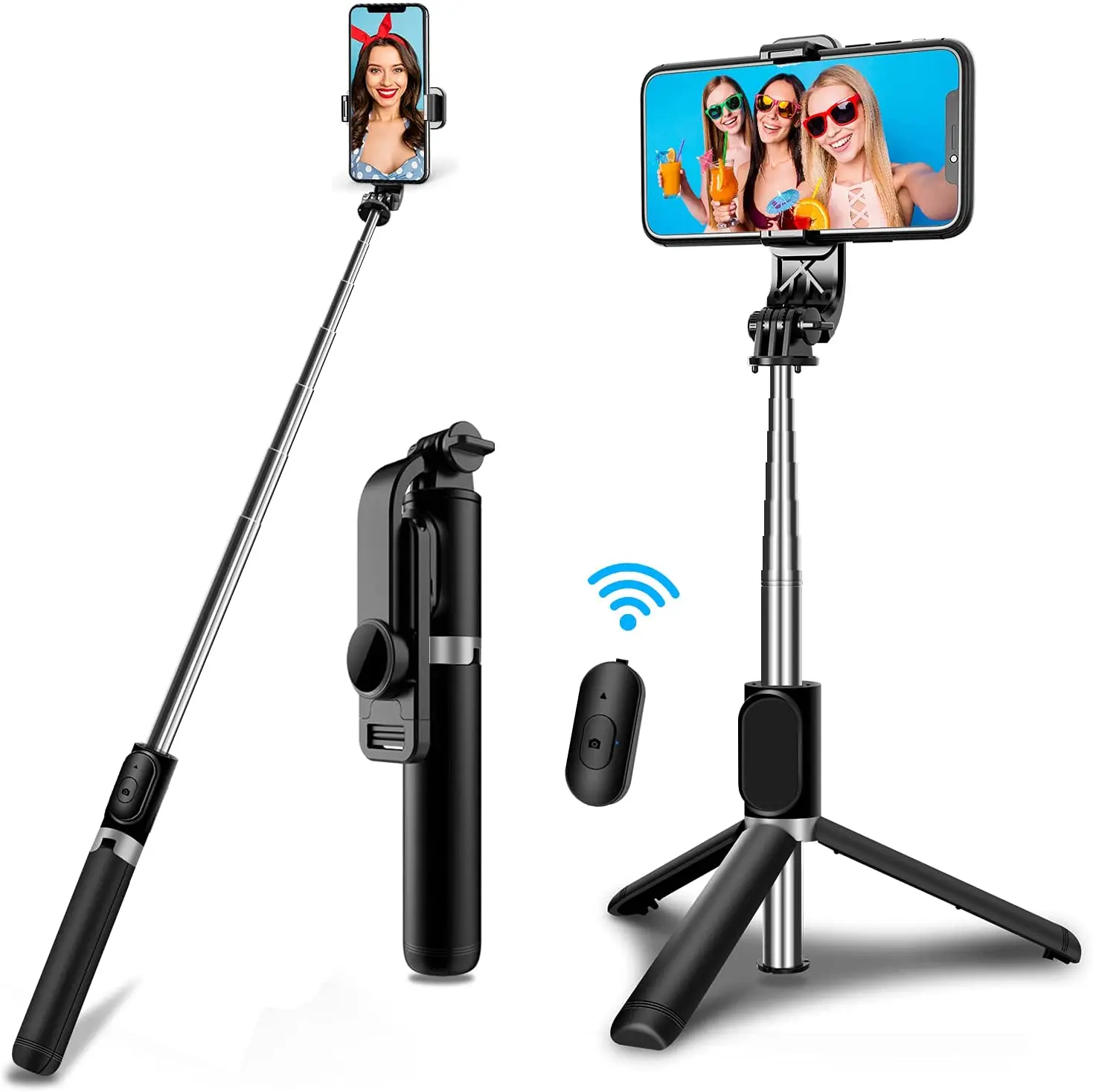 

Selfie Stick Tripod with Wireless Remote, Mini Extendable 4 in 1 Selfie Stick - 360 Rotation Phone Stand Holder