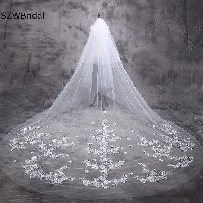 

New Arrival Welon Ivory Wedding veil Appliques Lace Wedding accessories Bridal Veil Long Boda vail bride Voile mariee