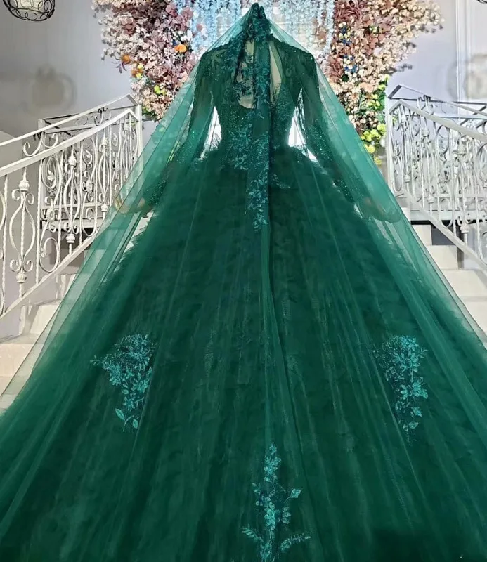 Темно-зеленое с длинным рукавом свадебные платья Цепочки и ожерелья элегантные