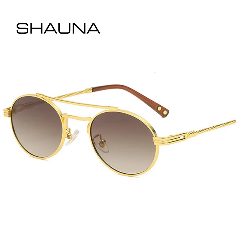 

SHAUNA Fashion Round Women Sunglasses Retro Double Bridges Metal Eyewear Men Colorful Mirror Coating Shades UV400 Sun Glasses