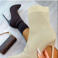 winter sock boots sexy knitting stretch boots high heels for women fashion shoes female autumn thin heel ankle botas de mujer