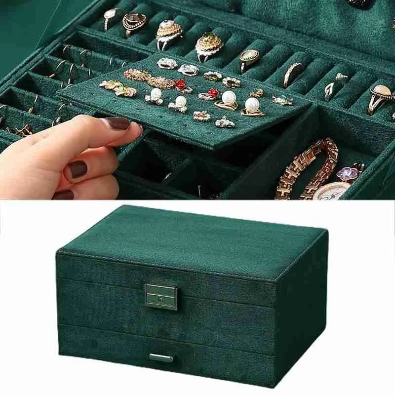 

2021 New Jewelry Box Green Jewelry Travel Jewelry Case Boxes Portable Jewelry Box With Lock For Women Jewelry Display