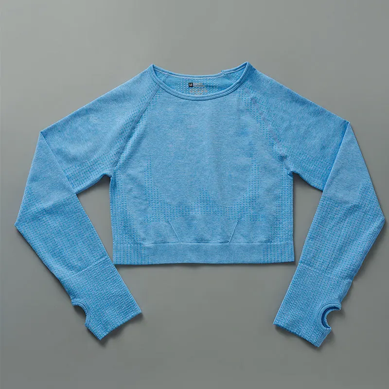 

Seamless Crop Top Sports Yoga Shirts women Long Sleeves Gym Workout T-shirts Fitness Sports Wear Outwear Women Gym Tops