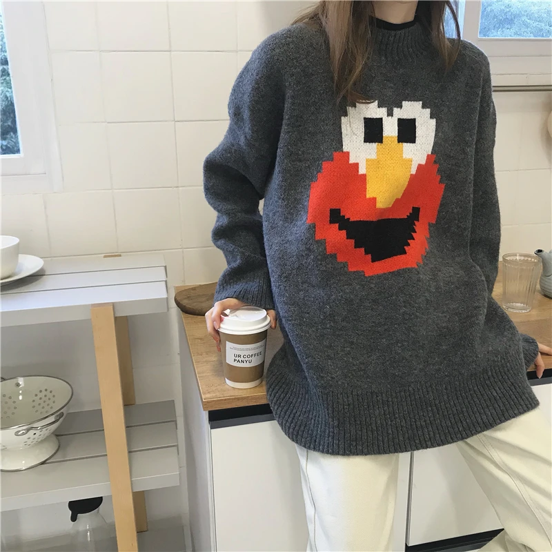 Зимняя одежда корейский женский свитер осенний с рисунками из мультфильмов
