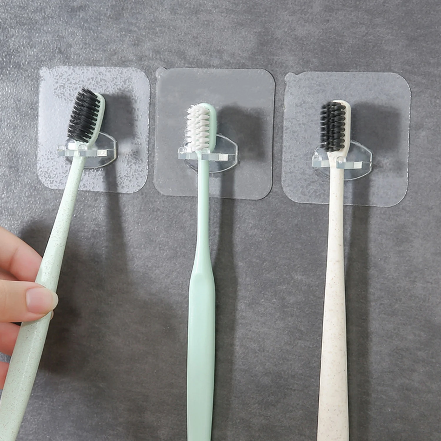 Держатель для зубной щетки Behogar 12 шт. прозрачный пластиковый клей настенный