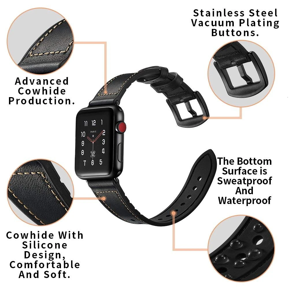 Кожаный силиконовый ремешок для apple watch 44 мм серия 4 3 2 1 ремешок для iwatch 38 мм 42 мм браслет умные аксессуары замена запястья