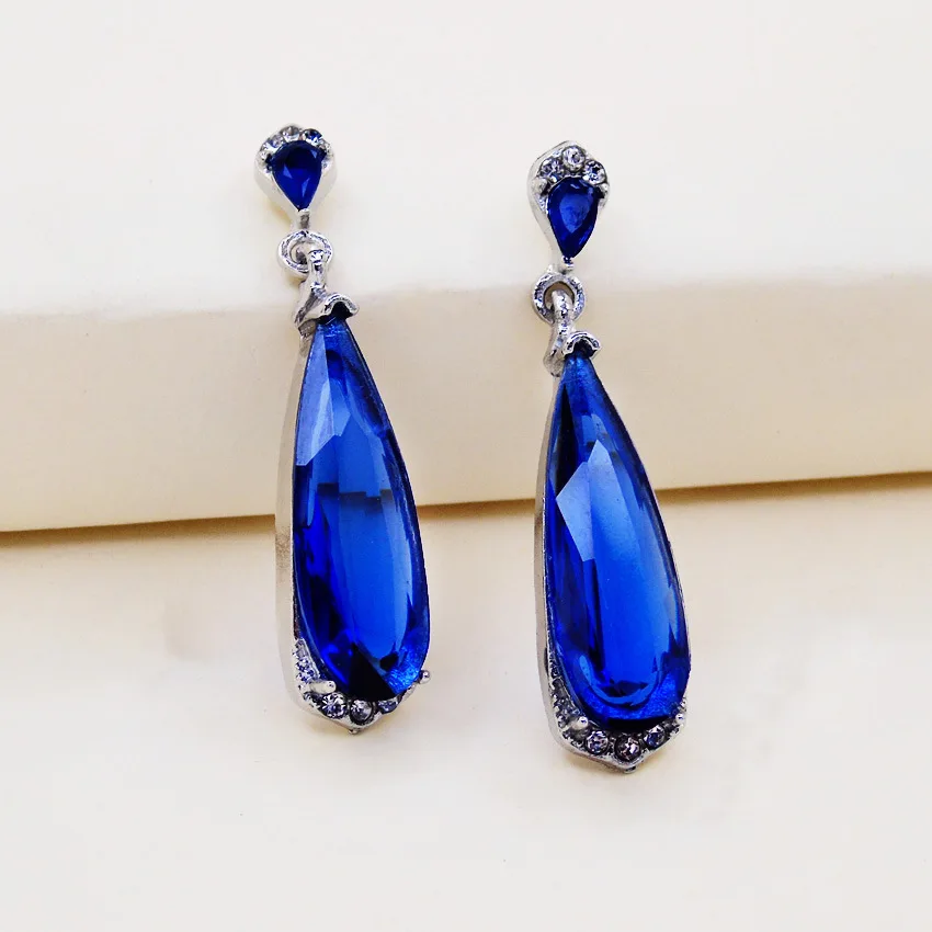 Новые роскошные женские синие серьги в форме капли воды модные из искусственного