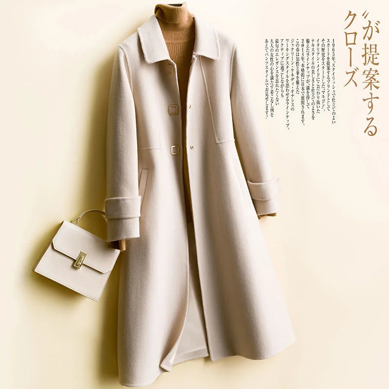 Женское шерстяное пальто средней длины однобортное приталенное в Корейском