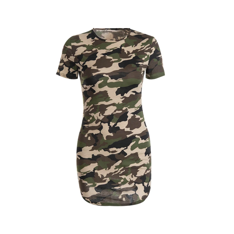 

European and American sexy tight-fitting hip round neck camouflage printed short sleeve dress skirt