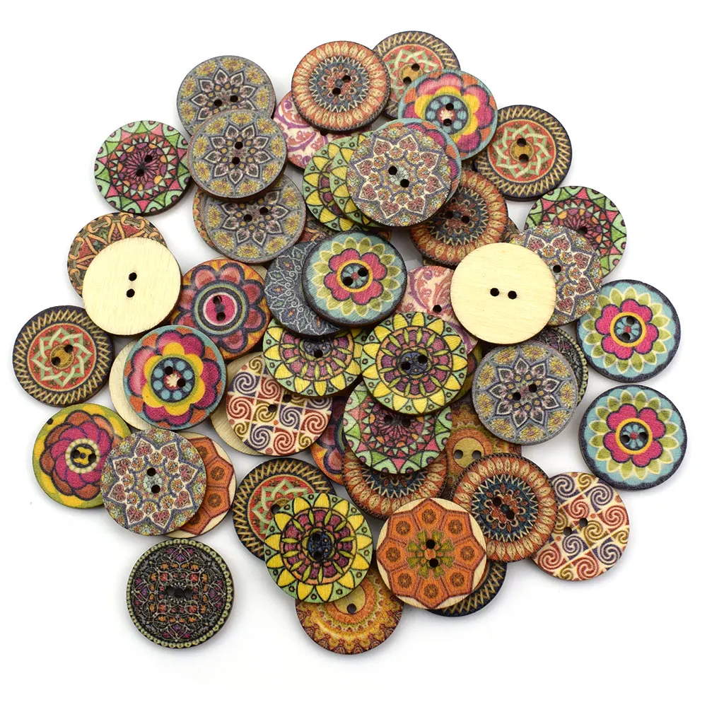 

500PCS Mix Flower Pattern Round Wooden Buttons Handmade Accessories Decoration Sewing Scrapbooking Crafts DIY Wood Button