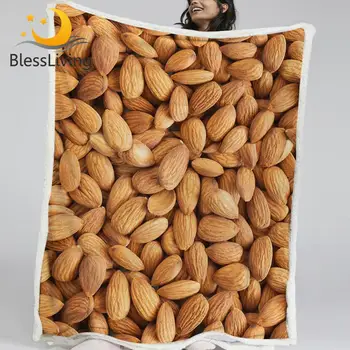 BlessLiving Almond Nuts Sherpa Fleece Blanket Food Throw Blanket 3D Printed Bed Blanket Teens Kids Plush Bedspreads Dropship 1