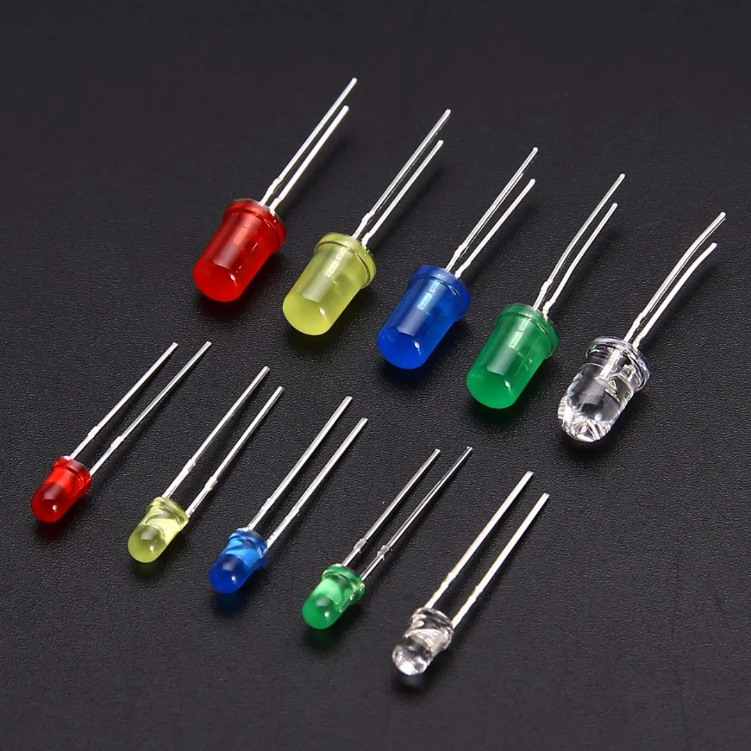 

200pcs LED Emitting Diodes Assorted Kit 3mm/5mm Red/Green/Blue/Yellow/White Round Color Diffused LED Light Emitting Diode Bead